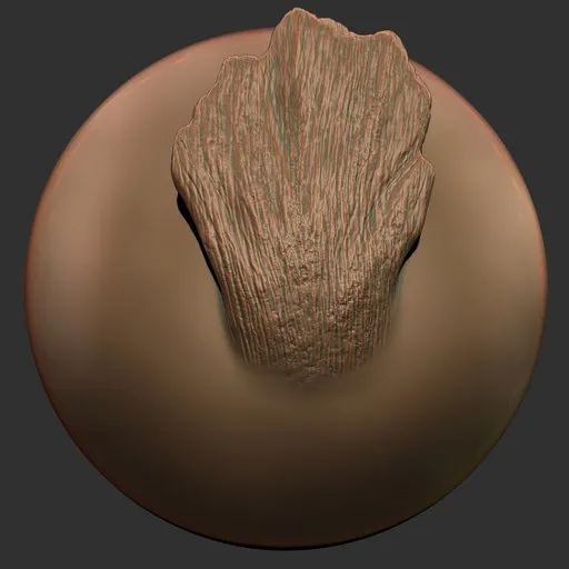 Detailed wood texture effect by 3D sculpting brush ideal for creature skin models in Blender.