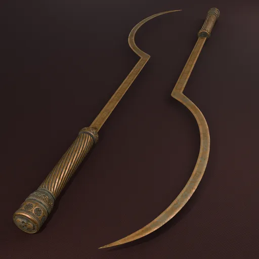 Gold Curved Sword Weathered