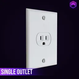 Detailed 3D model of a white single power outlet suitable for Blender 3D projects.