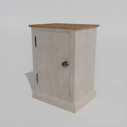 Detailed 3D render of a minimalist wooden bedside table for Blender modeling, featuring a single knob and shelf.