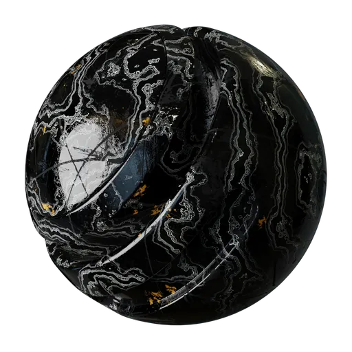 High-resolution scratched black marble PBR texture for 3D modeling and rendering in Blender.