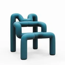 Detailed 3D render of a modern, tubular chair in teal, showing a minimalistic design suitable for Blender 3D projects.