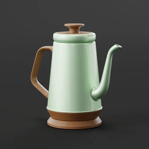 Detailed 3D rendering of a retro-style electric kettle in Blender, showcasing pastel color and minimalist aesthetic.