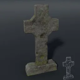 Low-poly 3D Blender tombstone for game development, with circular detail.