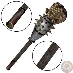 Ram Head War Mace – Bronze & Silver