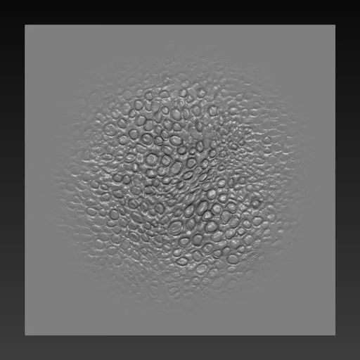 Detailed reptile skin texture sculpting brush for 3D models, ideal for Blender, adds lifelike scales to dragons and creatures.