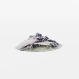"Low-poly Cambrian rocky outcrop 3D model with PBR textures for Blender 3D. Photo-scanned and perfect for landscape design. No grass or trees, aerial view inspired by Michiel van Musscher."