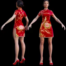 Chinese Female Character 3D Qipao Dress