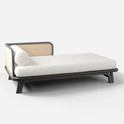 Elegant 3D model of a modern daybed with subtle textures and detailed craftsmanship on a white backdrop.