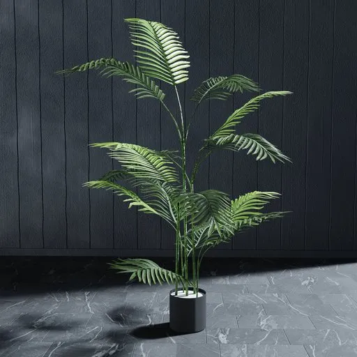 Highly detailed Blender 3D model of a lifelike artificial tropical palm for indoor rendering and animation.
