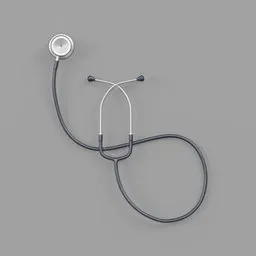 "Dark blue medical stethoscope 3D model for Blender 3D software. Rubber-like body and white button detail with ambient occlusion rendering. Perfect for medical and healthcare related projects."
