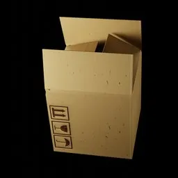 3D rigged cardboard box model for Blender, showcasing animatable folding mechanism.