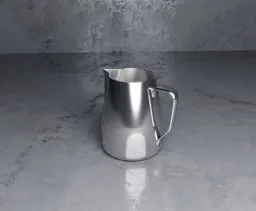 Realistic Blender 3D model of a stainless steel milk pitcher for coffee accessories.