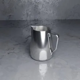 "Stainless Steel Milk Pitcher for Espresso and Cappuccino - Blender 3D Model" would be a good alt text that incorporates the keywords from the user-written description and highlights that it is a Blender 3D model.