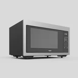 Realistic 3D model of a modern, stainless steel microwave oven for Blender rendering.