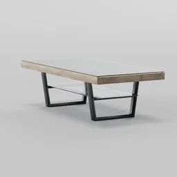 Sophisticated 3D model of a modern coffee table with glass top and detailed wooden texture, ideal for Blender and interior design.