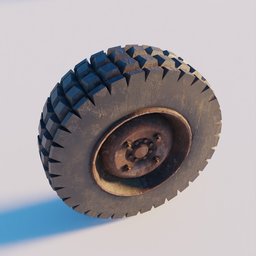 "Close-up view of a cell-shaded tire on a white surface, reminiscent of Pixar's Cars in Mad Max Fury Road. This Blender 3D model features rusty textures and long spikes, inspired by Maxim Verehin's artwork and trending on ArtStation, ideal for concept art and Unreal Engine projects."