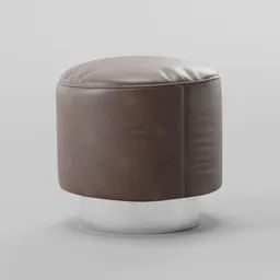 Leather pouf 3D model with metallic base, designed for Blender rendering, showcasing furniture modeling.