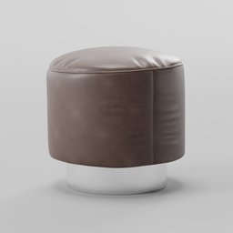 "3D model of a brown and white sitting pouf with a white base and metal leg, created in Blender 3D. This high-quality product features a soft leather design, perfect for adding a touch of luxury to any interior. Ideal for use in architectural visualization and furniture rendering projects."