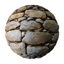2K PBR Dry Stone Wall material for Blender 3D and similar apps, with realistic rock textures and displacement details.
