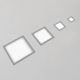 "LED Flat Panel Light for Blender 3D - A modern and sleek lighting fixture with four square lights in a row, perfect for ceiling installation. Photorealistic and designed with clean borders and silver accessories, inspired by Luc Tuymans. Created with Blender 3D and featuring steel studs for durability."