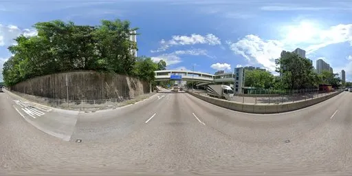 High-resolution Hong Kong street HDR image for realistic scene lighting with clear skies and urban layout.