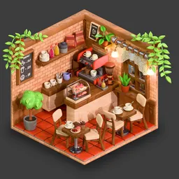 Isometric Stylized Coffee Shop