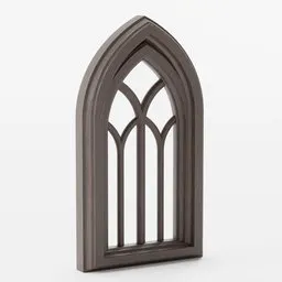 "3D model of a wooden Medieval window for Blender 3D software. This detailed, gothic-inspired replica features a brown border and flat-shaped stone pews. Perfect for historical architectural visualization projects."