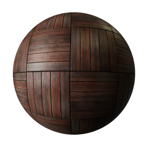 2K PBR dark parquet wood texture with detailed tiling and displacement, for realistic Blender 3D materials.