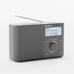 Highly detailed Blender 3D model of a modern Sony radio with realistic PBR textures and antenna.
