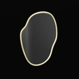 Organic-shaped 3D mirror model with brushed brass frame and high-resolution PBR textures, ideal for digital interior designs.