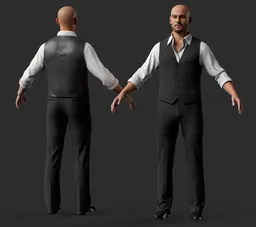 Waiter Male Character Formal Vest Outfit