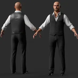 Waiter Male Character Formal Vest Outfit