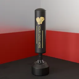 Customizable Blender 3D model of a leather punching bag with placeholder for logo.