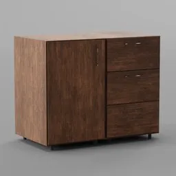 Detailed 3D model of a brown wooden commode with drawers, compatible with Blender for rendering.
