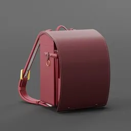 "Red Randsel school bag 3D model with detailed leather collar and handle, inspired by Zou Yigui. Used in Blender 3D. Popular among both Japanese elementary students and fashion-forward adults overseas."