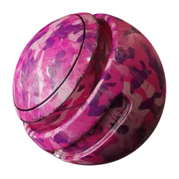 High-quality PBR distressed neon pink camo texture for 3D metal surfaces compatible with Blender and other 3D applications.