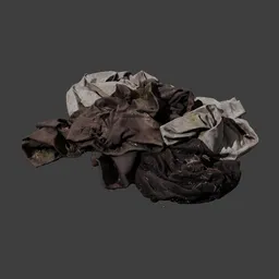 "Dirty rags 3D model for Blender 3D - pile of clothes on gray surface with Quixel textures, inspired by Willem Claeszoon Heda. Found on pavement, with a forest of neckties and wet t-shirt. Created using Blender 3D software."