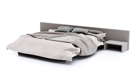 Contemporary styled 3D bed model with pillows and blanket, optimized for Blender rendering.