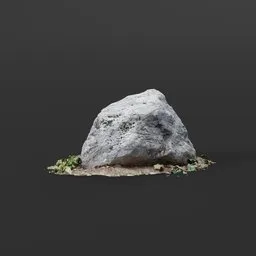 Highly detailed 3D scan of a triangular stone with foliage for Blender rendering, suitable for virtual environments.