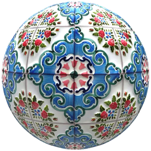 Seamless PBR texture of vintage Mexican ceramic, suitable for Blender 3D material configuration with adjustable settings.