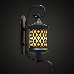 Detailed 3D rendering of a classic-style wall lantern with illuminating texture, modeled in Blender.