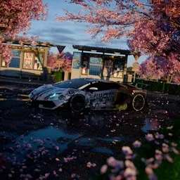 Golden Hour Cherry Blossom Lamborghini