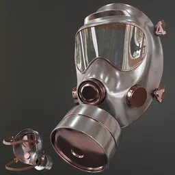 Detailed low-poly 3D gas mask model, optimized for Blender, featuring high-quality metal textures and ready for war game design.