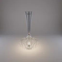 Illuminated 3D-render of a modern pipe-inspired table lamp, showcasing intricate design, compatible with Blender.