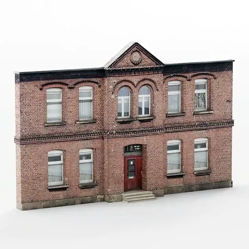 Low-poly 3D historic building model with PBR textures for Blender rendering.