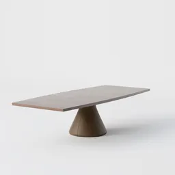 Elegant 3D Blender model of a modern dinner table with wood top and unique conical leather-coated cement base.