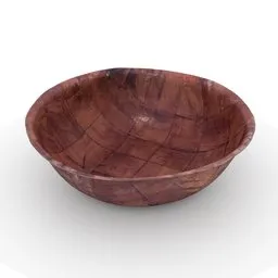 Detailed 3D scan of rustic wooden bowl, high-quality Blender model for photorealistic rendering.
