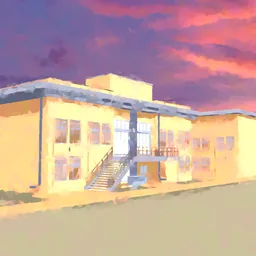 Anime Watercolor Sunset School Building