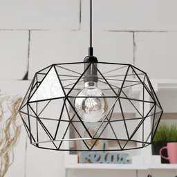 Realistic 3D render of a stylish geometric stained glass pendant light, ideal for modern interior design in Blender.